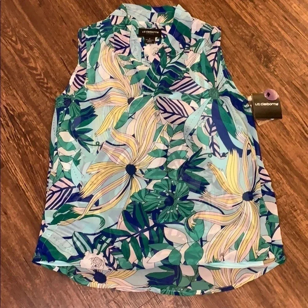Liz Claiborne Floral Faux Wrap Sleeveless Blouse